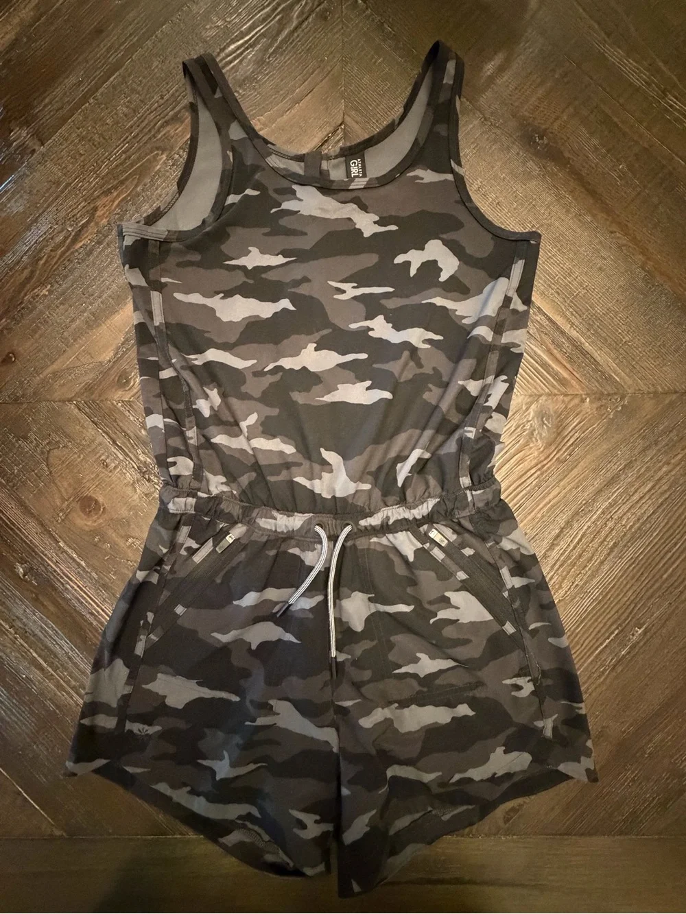 Athleta Girl athletic Camo Drawstring Romper - Gray Camo